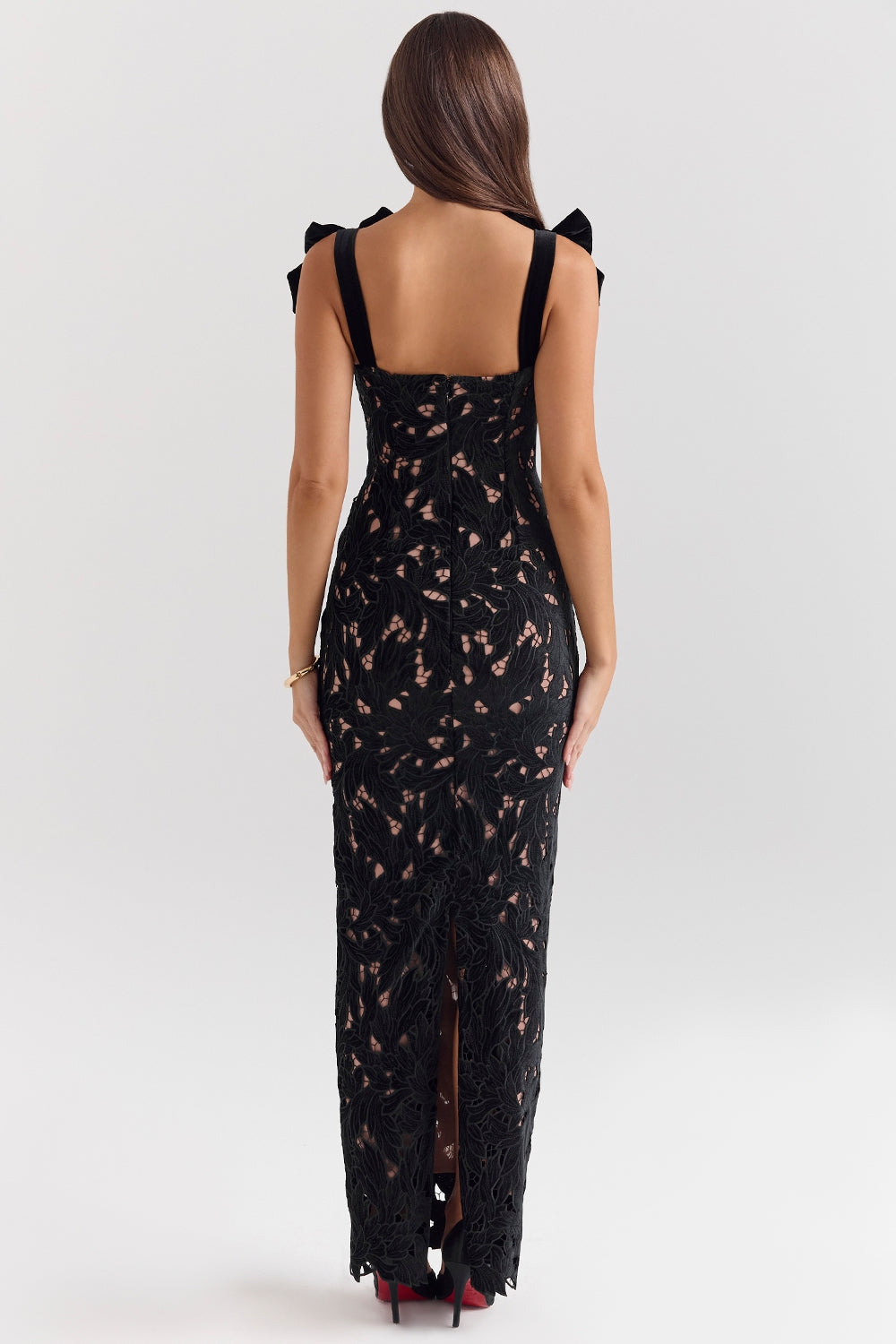 TIFF Black Velvet Lace Maxi Dress