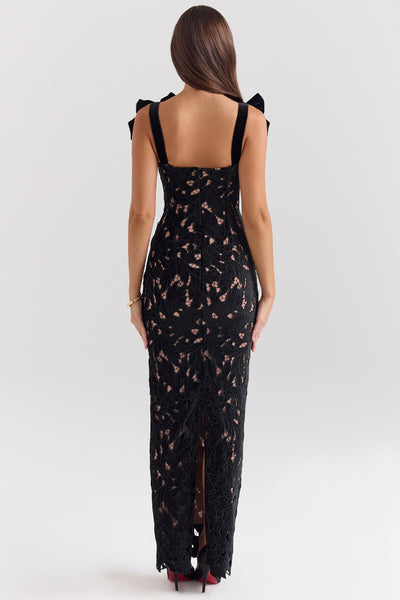 TIFF Black Velvet Lace Maxi Dress