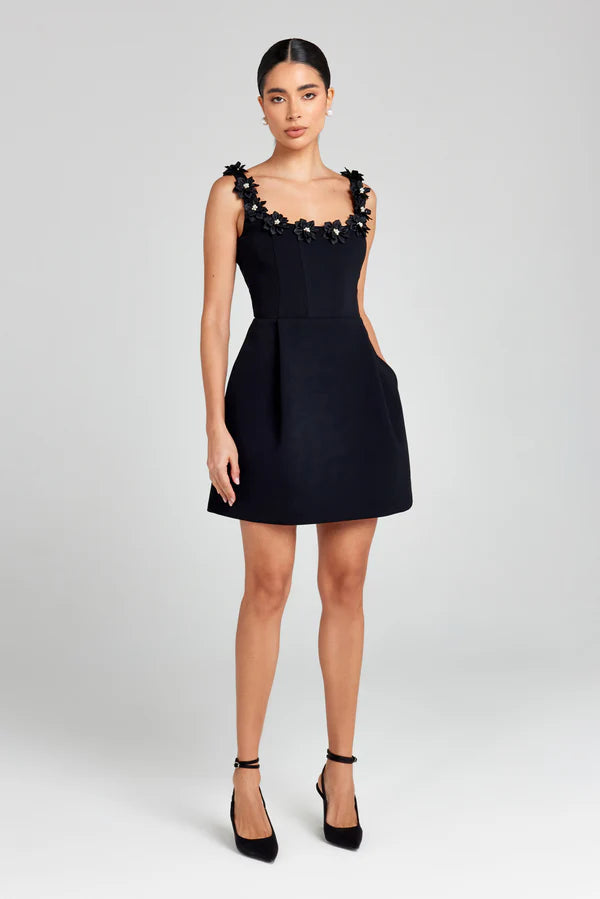 Cateline Velvet Mini Dress - Black