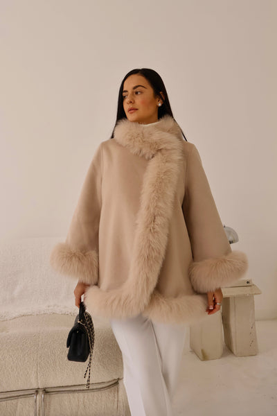 Fur Collar & Cuffs Cashmere Coat