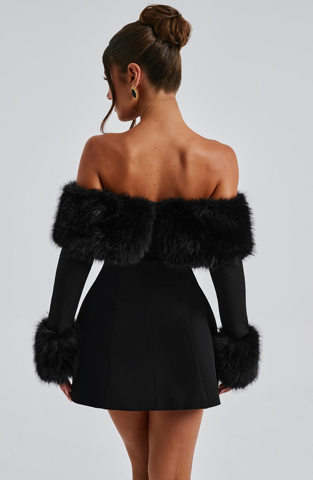 Dila Off-Shoulder Fur Sleeve Mini Dress