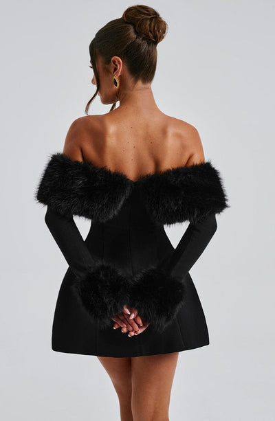 Dila Off-Shoulder Fur Sleeve Mini Dress