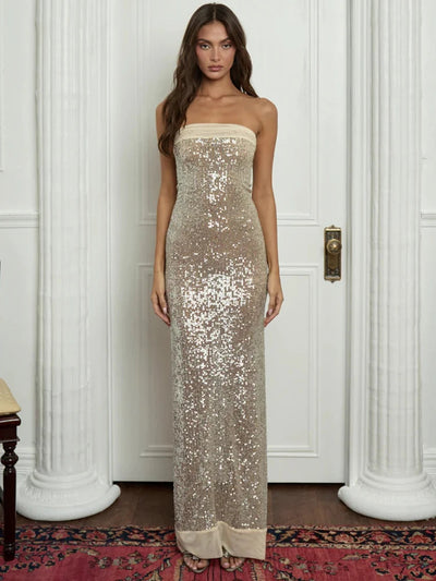 Kelsey - Sequin Strapless High Split Maxi Dress