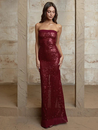 Kelsey - Sequin Strapless High Split Maxi Dress