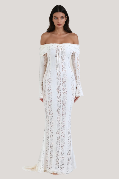 Lace Off Shoulder Cutout Maxi Dress