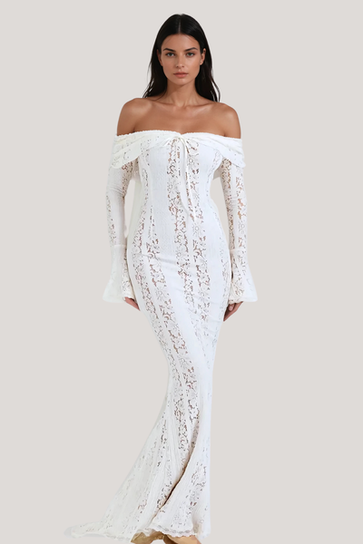 Lace Off Shoulder Cutout Maxi Dress