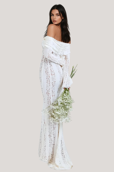 Lace Off Shoulder Cutout Maxi Dress