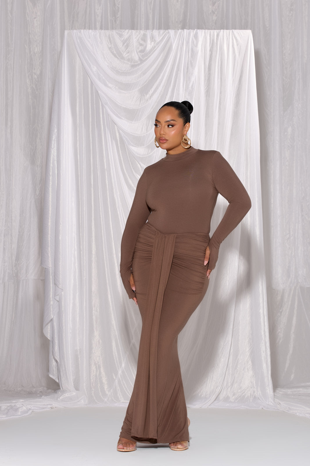 NARA DRAPE MAXI SKIRT | CHOCOLATE