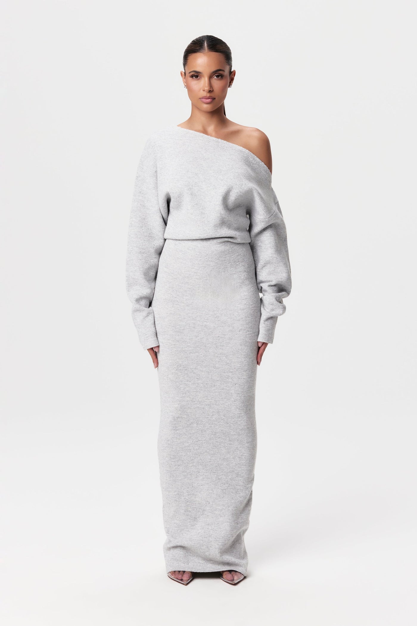 Knit Off-Shoulder Sweater Maxi Dress